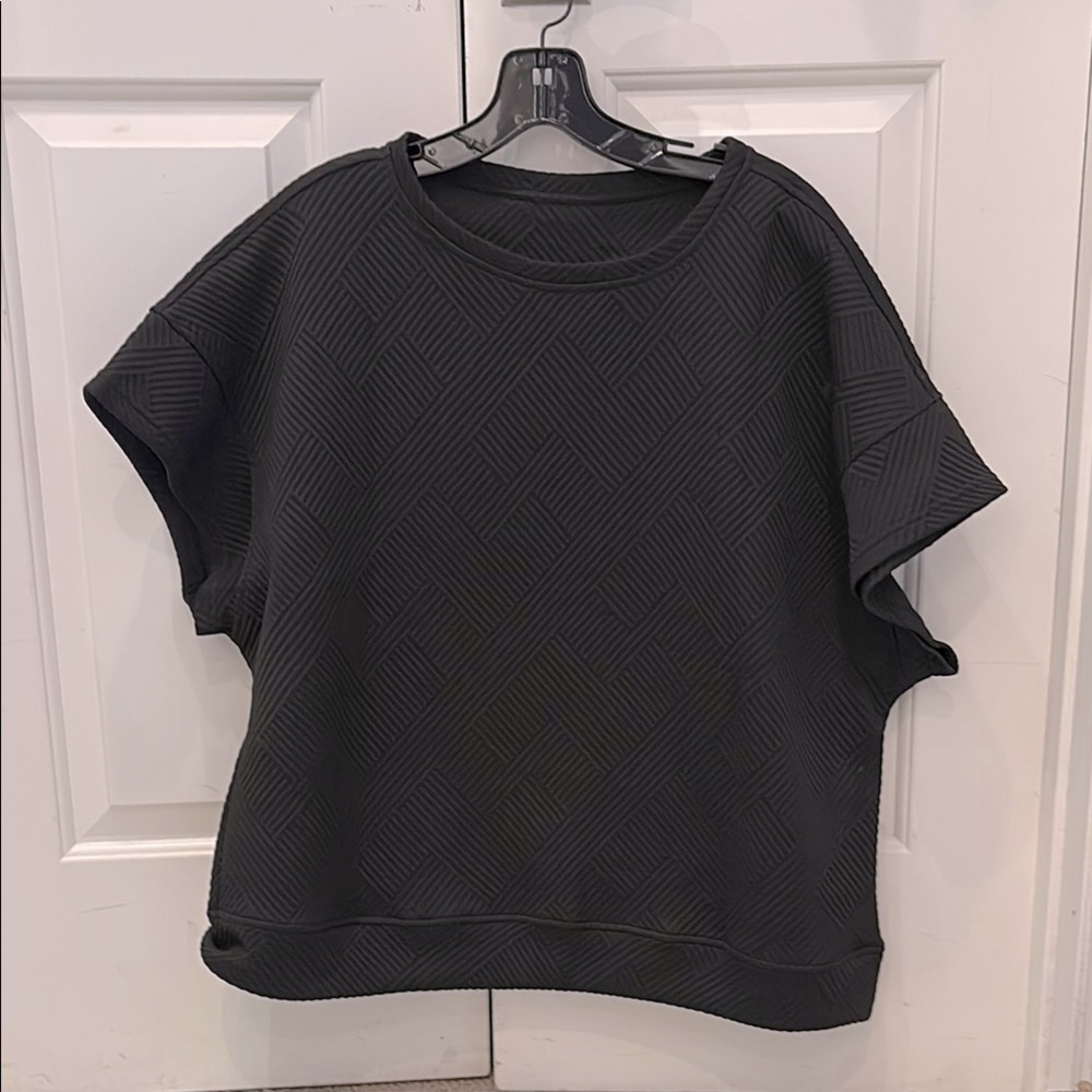 2 piece loungewear outfit with short sleeve top and cropped wide leg pants
